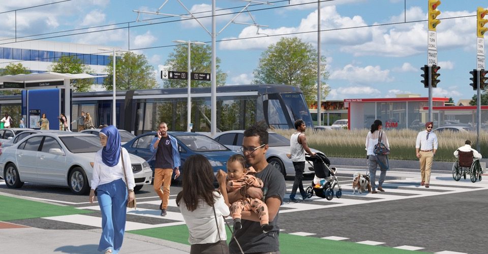 Photo rendering of new Hurontario Light Rail Trainsit (LRT)